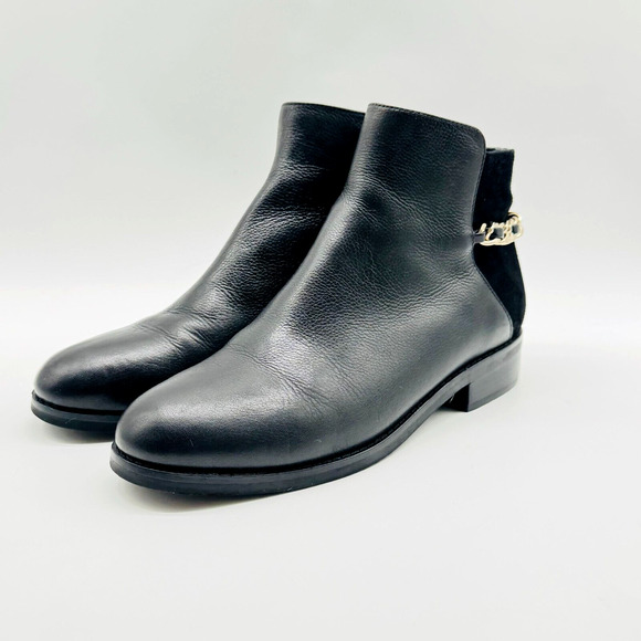 Cole Haan Boots Womens 7 Black Leather Suede Chain Ankle Booties Idina Shoes - Picture 3 of 11